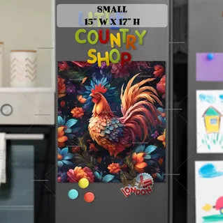 Preview of Colorful Folklore Rooster magnet in Small size.