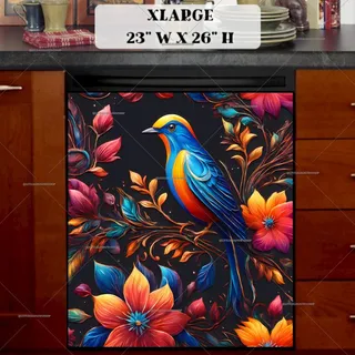 Preview of Blue and Yellow Folklore Bird magnet in Extra Large size.