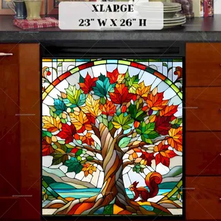 Preview of Stained Glass Tree and Squirrel magnet in Extra Large size.