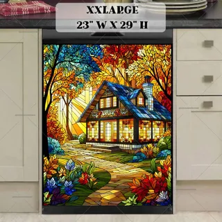 Preview of Stained Glass Autumn House magnet in XX Large size.