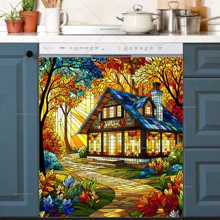 Preview of Stained Glass Autumn House magnet.