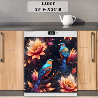 Preview of Folk Birds with Dreamy Flowers magnet in Large size.