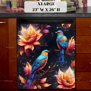 Preview of Folk Birds with Dreamy Flowers magnet in Extra Large size.