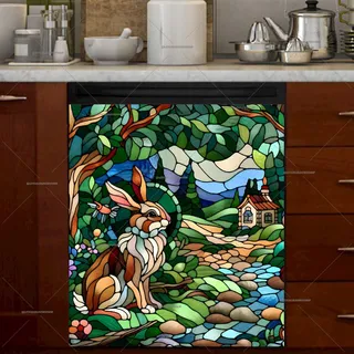 Preview of Stained Glass Bunny at the Cottage magnet.