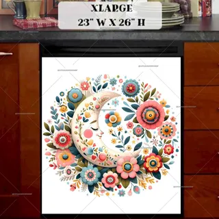 Preview of Bohemian Folk Moon and Flowers magnet in Extra Large size.