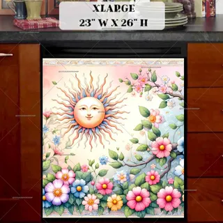 Preview of Bohemian Folk Sun and Flowers magnet in Extra Large size.