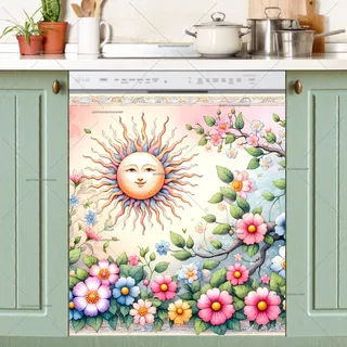 Preview of Bohemian Folk Sun and Flowers magnet.