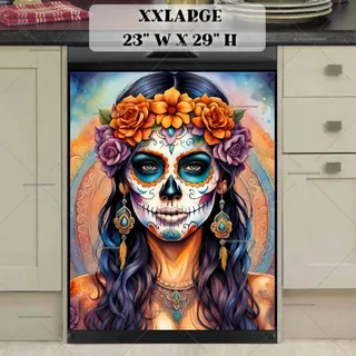 Preview of Beautiful Sugar Skull Girl and Mandala magnet in XX Large size.