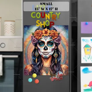 Preview of Beautiful Sugar Skull Girl and Mandala magnet in Small size.