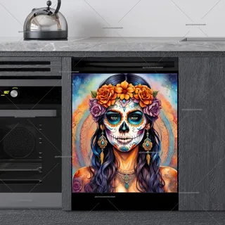 Preview of Beautiful Sugar Skull Girl and Mandala magnet.