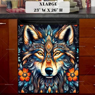 Preview of Bohemian Folklore Wolf magnet in Extra Large size.