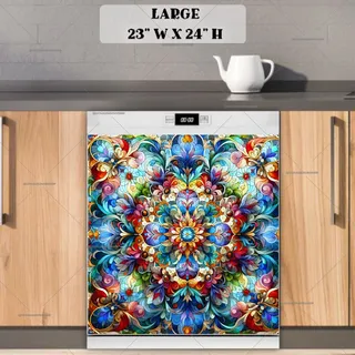 Preview of Colorful Stained Glass Mandala magnet in Large size.