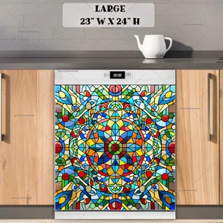 Preview of Stained Glass Colorful Folk Mandala magnet in Large size.