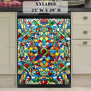 Preview of Stained Glass Colorful Folk Mandala magnet in XX Large size.