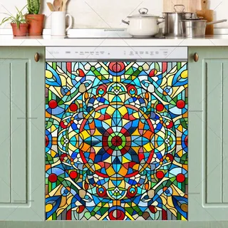 Preview of Stained Glass Colorful Folk Mandala magnet.