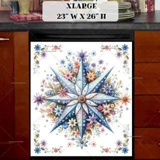 Preview of Bohemian Folk Star and Flowers magnet in Extra Large size.