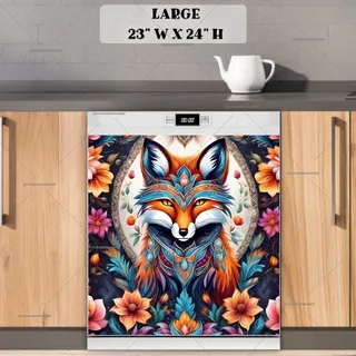 Preview of Native Fox and Flowers magnet in Large size.