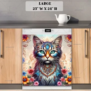 Preview of Bohemian Floral Cat magnet in Large size.