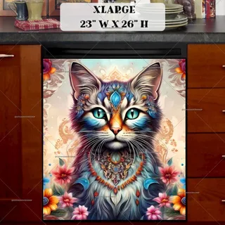 Preview of Bohemian Floral Cat magnet in Extra Large size.