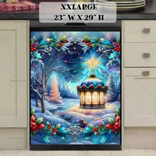 Preview of Stained Glass Winter Gazebo magnet in XX Large size.