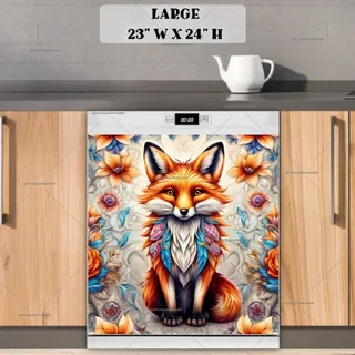 Preview of Pretty Folklore Fox and Flowers magnet in Large size.