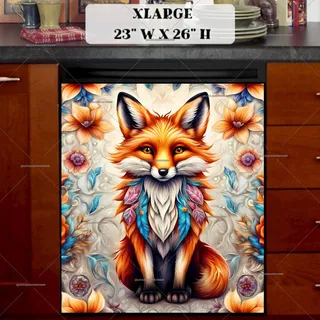 Preview of Pretty Folklore Fox and Flowers magnet in Extra Large size.