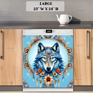 Preview of Pretty Blue Ethnic Wolf magnet in Large size.