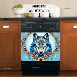 Preview of Pretty Blue Ethnic Wolf magnet in Medium size.