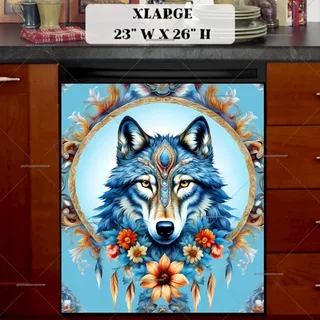 Preview of Pretty Blue Ethnic Wolf magnet in Extra Large size.