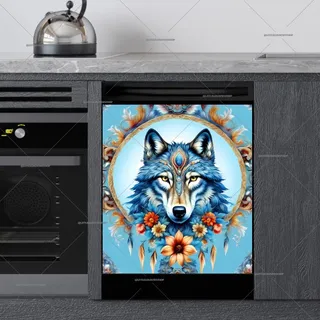 Preview of Pretty Blue Ethnic Wolf magnet.