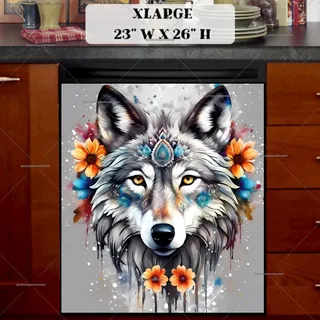 Preview of Beautiful Grey Ethnic Wolf magnet in Extra Large size.