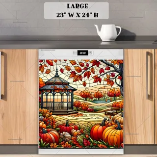 Preview of Stained Glass Gazebo and Pumpkins magnet in Large size.