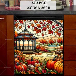 Preview of Stained Glass Gazebo and Pumpkins magnet in Extra Large size.