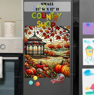 Preview of Stained Glass Gazebo and Pumpkins magnet in Small size.