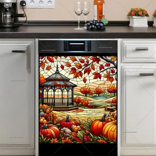 Preview of Stained Glass Gazebo and Pumpkins magnet.