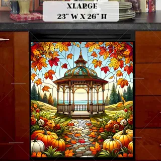 Preview of Stained Glass Fall Gazebo with Pumpkins magnet in Extra Large size.