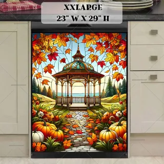 Preview of Stained Glass Fall Gazebo with Pumpkins magnet in XX Large size.