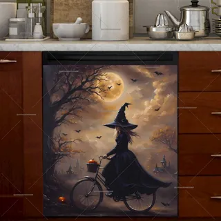 Preview of Halloween Witch on the Bike magnet.