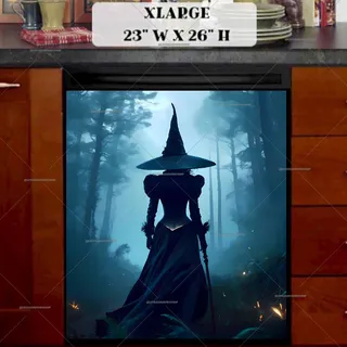 Preview of Halloween Witch in the Foggy Woods magnet in Extra Large size.