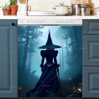 Preview of Halloween Witch in the Foggy Woods magnet.