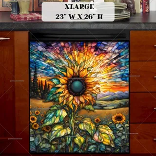 Preview of Stained Glass Sunflower Meadow magnet in Extra Large size.