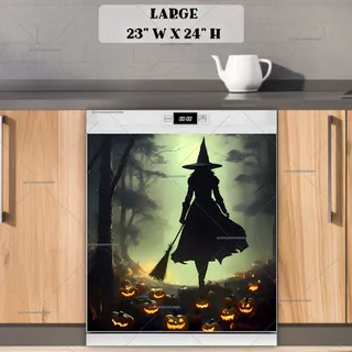 Preview of Halloween Witch and Pumpkins magnet in Large size.