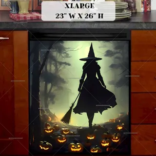 Preview of Halloween Witch and Pumpkins magnet in Extra Large size.