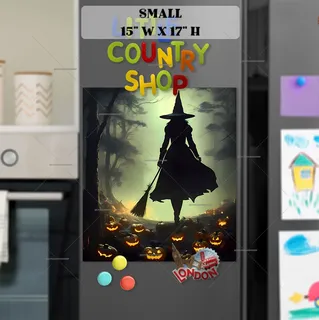 Preview of Halloween Witch and Pumpkins magnet in Small size.