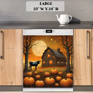 Preview of Prim Autumn Farmhouse and Cow magnet in Large size.