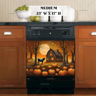 Preview of Prim Autumn Farmhouse and Cow magnet in Medium size.
