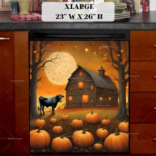 Preview of Prim Autumn Farmhouse and Cow magnet in Extra Large size.