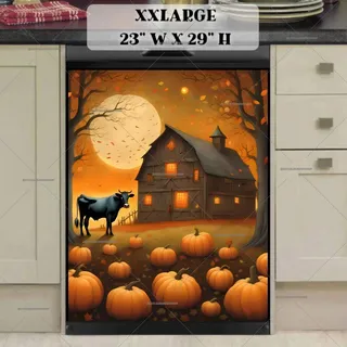 Preview of Prim Autumn Farmhouse and Cow magnet in XX Large size.