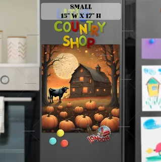 Preview of Prim Autumn Farmhouse and Cow magnet in Small size.