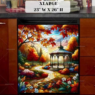 Preview of Stained Glass Autumn Park Gazebo magnet in Extra Large size.